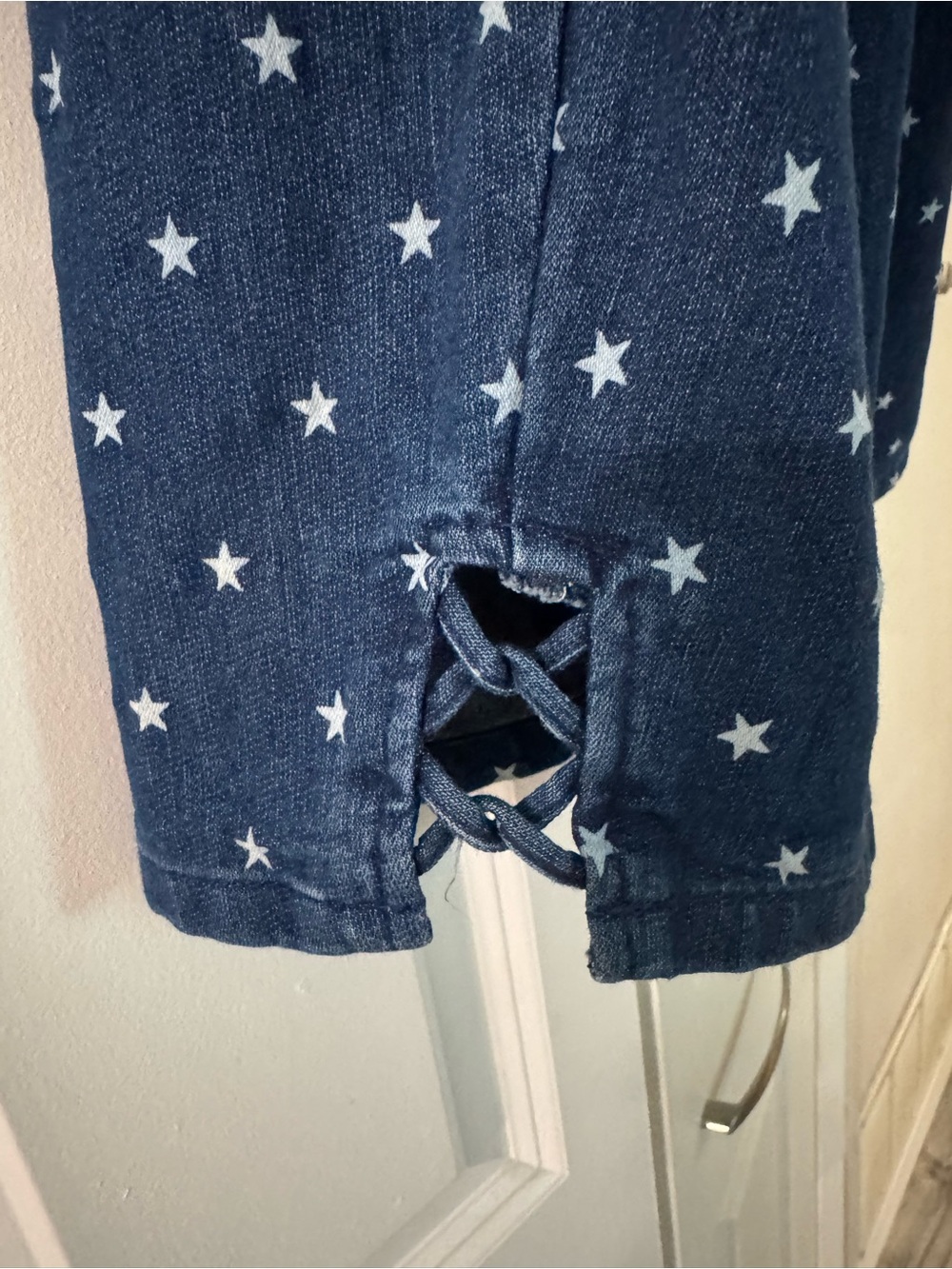 Navy Star Print Pull-On Denim Capri Bottoms - Picture 3 of 4